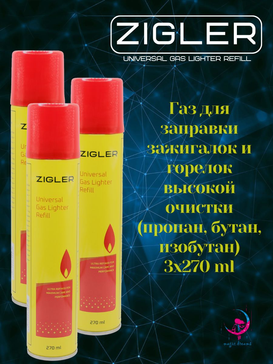 ГаздлязаправкизажигалокZIGLER270млвкомплектеспереходниками3шт.