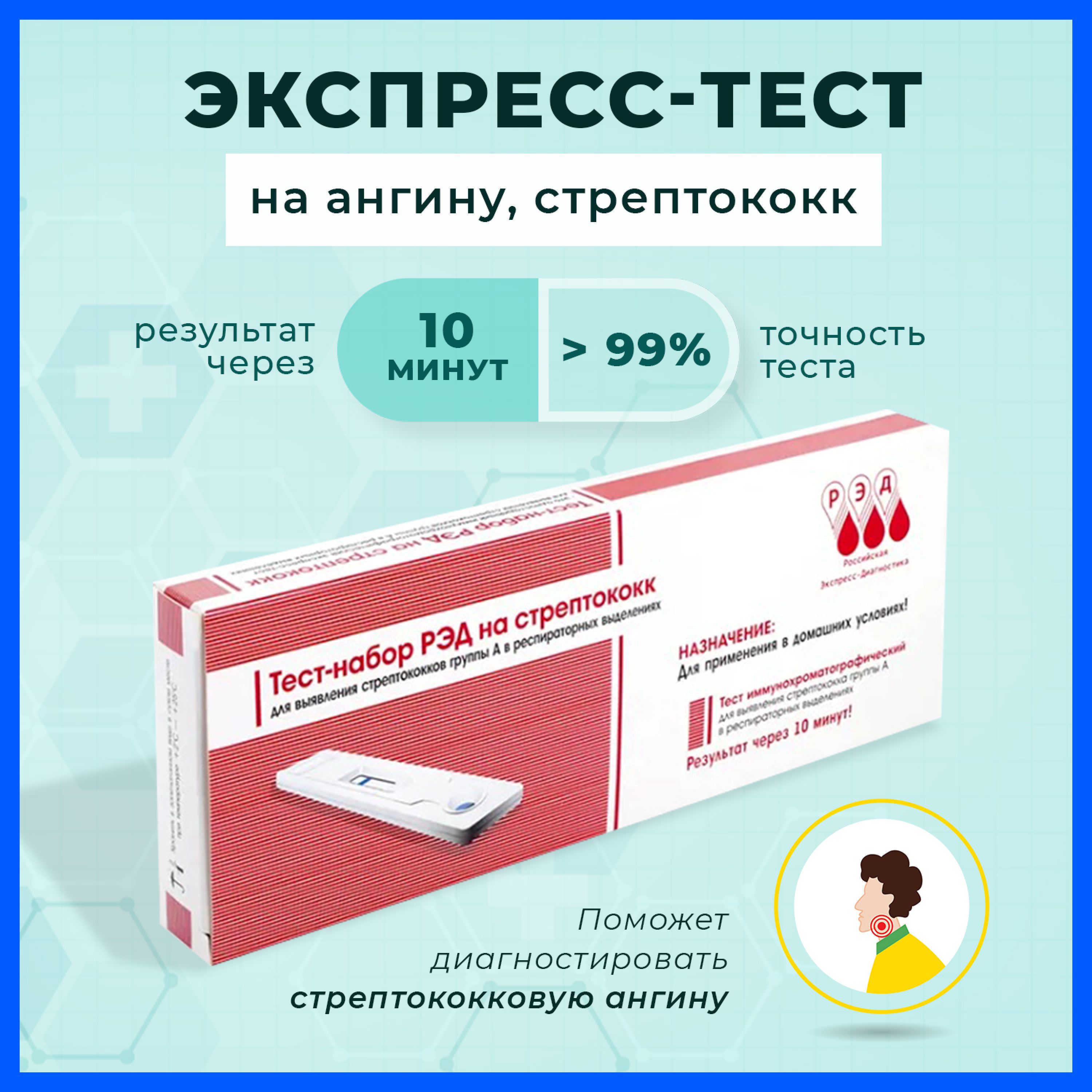 Экспресс тест на ангину, стрептококк группы А. Диагностика ангины скарлатины  пневмонии бронхита фарингита. РЭД - купить с доставкой по выгодным ценам в  интернет-магазине OZON (824895312)