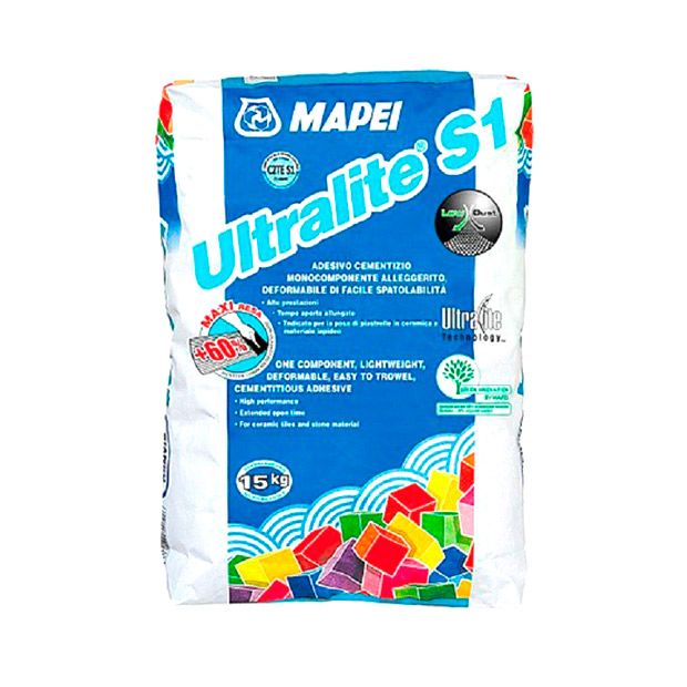 Mapei Ultralite S1/Мапей Ультралайт С1, 15 кг,Белый,клей для плитки,керамогранита и камня