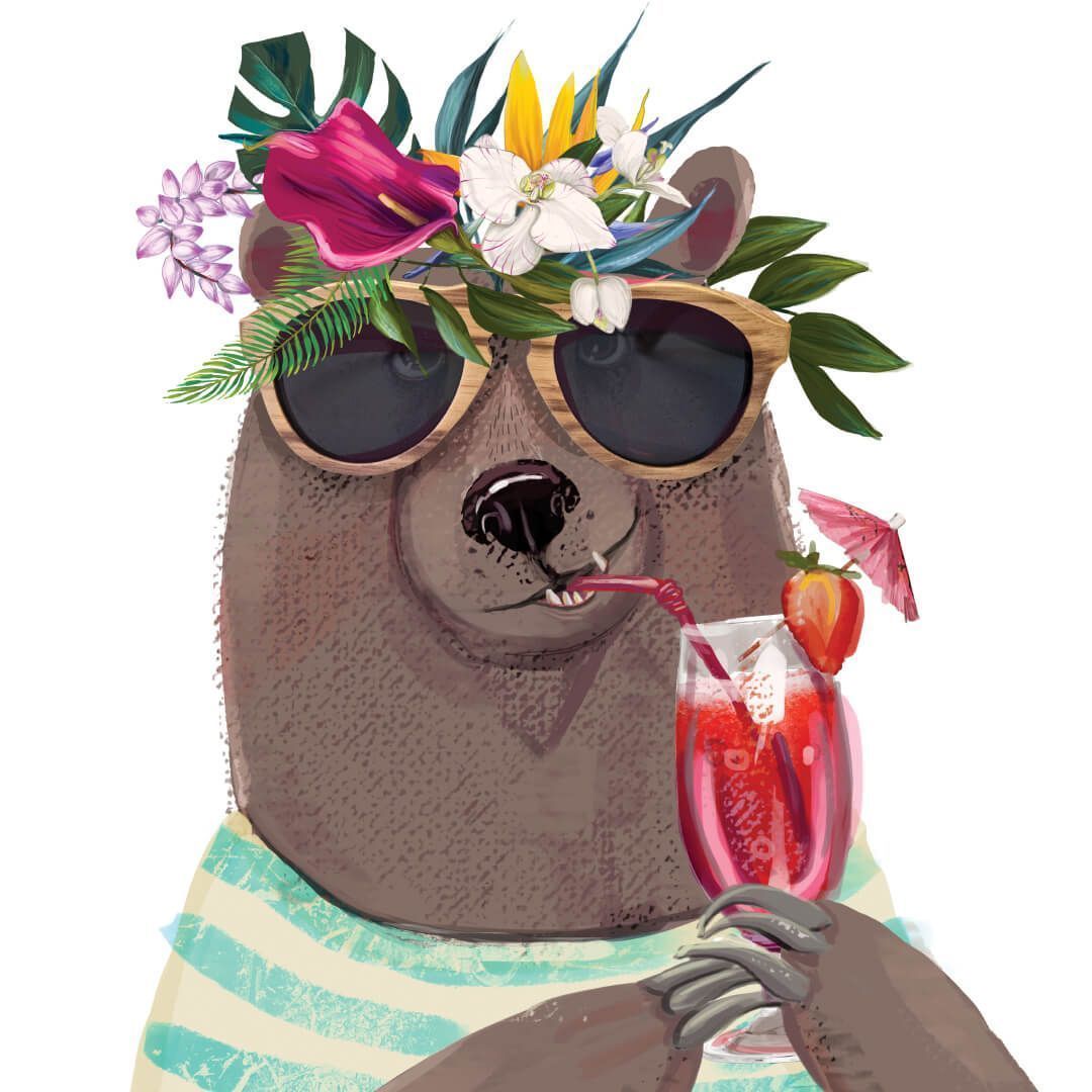 Медведь в очках с коктейлем