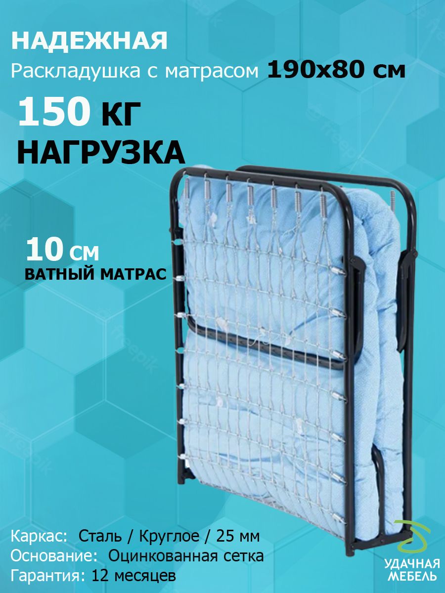 Раскладушка Вероника с матрасом 190х80х37