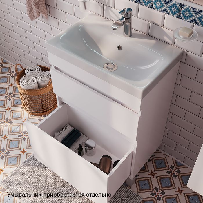 Фото товара на маркетплейсе ozon Тумба для ванной, напольная, с ящиками, белая, 60 см, IDDIS, Zodiac, ZOD6CBFi95 (подходит раковина 3506000i28)