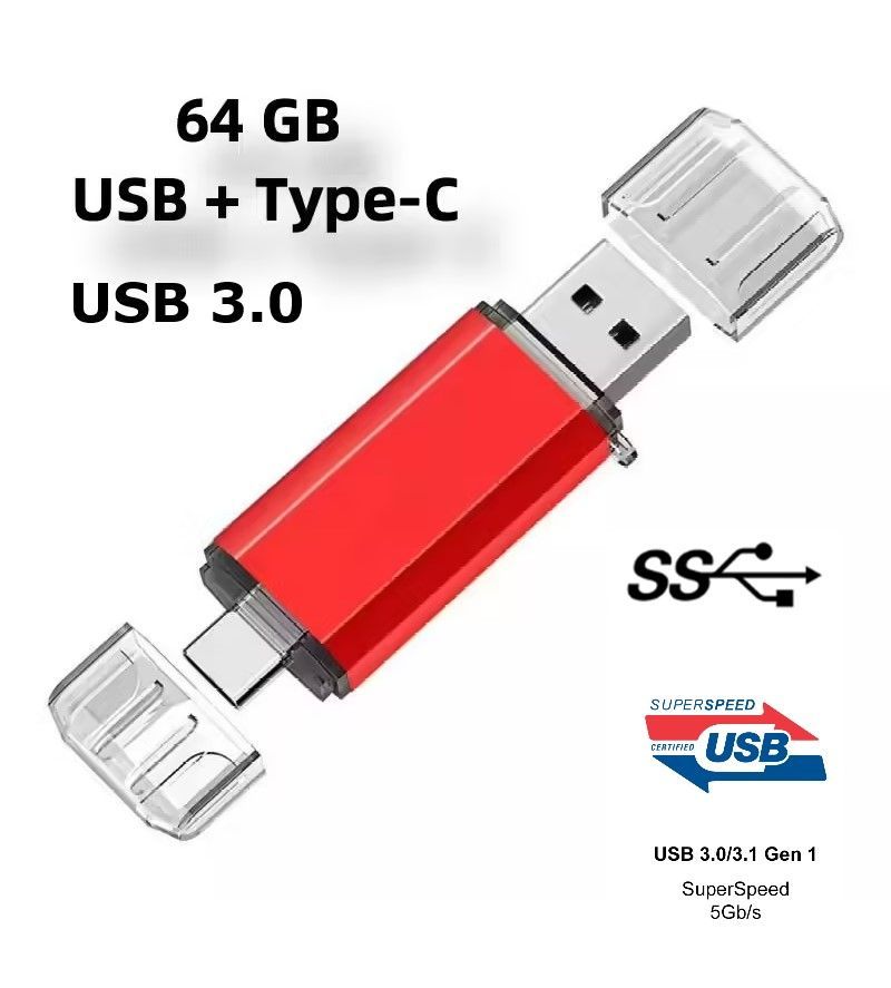 USBФлеш-накопительсколпачком64ГбUSB3.0-Type-Cдлятелефонаandroidикомпьютера