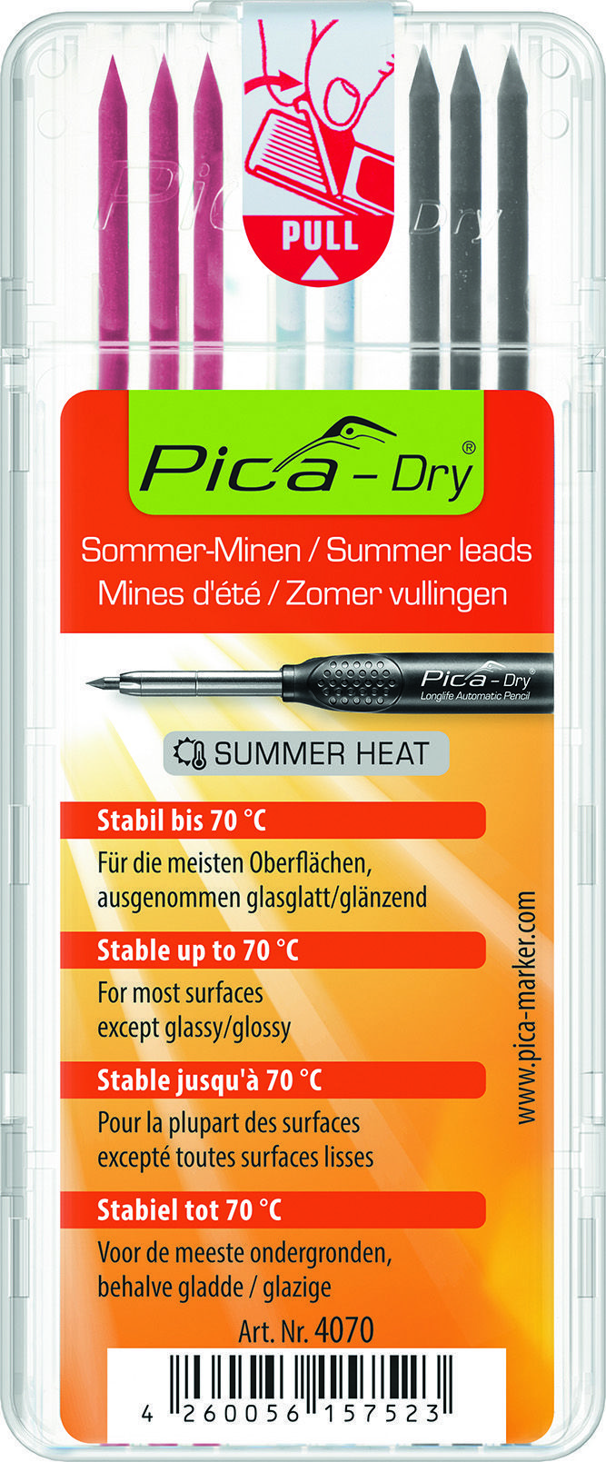 Грифели для карандаша Pica-Dry красные, белые, графитовые 8 шт. Pica 4070/4260056155109 CTM