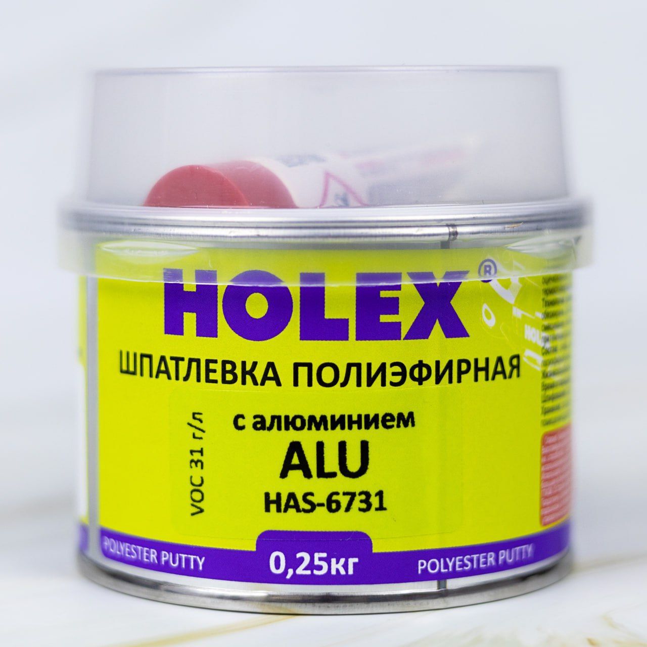 Шпатлевка полиэфирная с алюминием для авто 250 г HOLEX, серая + отвердитель  / Шпаклевка для заполнения мелких неровностей / Автошпатлевка универсальная  ALU, HAS-6731