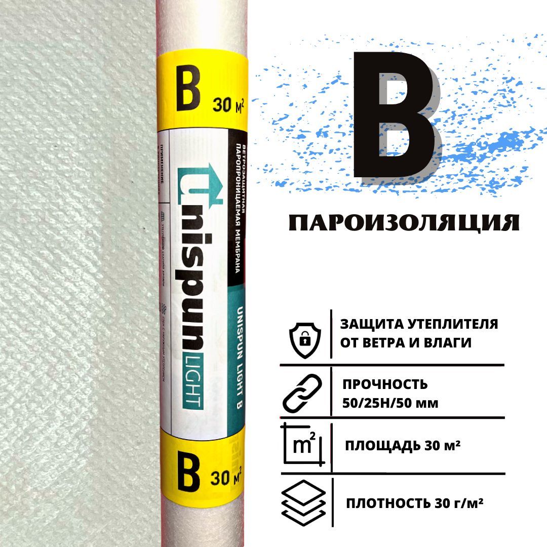 ПароизоляцияЮниспанВЛайт30м.кв.длякровли,стен,потолка