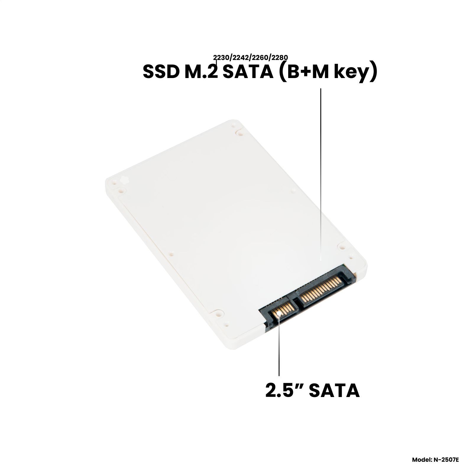 Адаптер-переходник для установки SSD M.2 SATA (B+M key) в пластиковый корпус (бокс) 2.5" SATA, белый, NFHK N-2507E