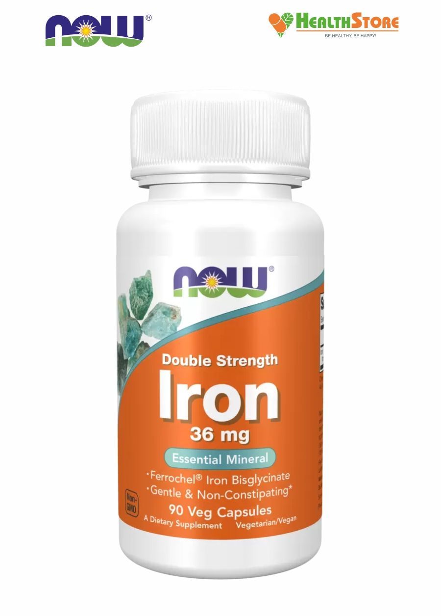 Железо NOW Iron Double Strength 36мг 90 капсул Нау Бисглицинат железа 36 мг NOW Iron Chelate 36мг