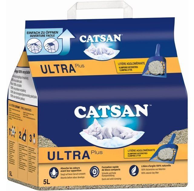 Наполнитель для кошачьего туалета 5 л Catsan Ultra Plus, комкующийся, без отдушки, 1 шт