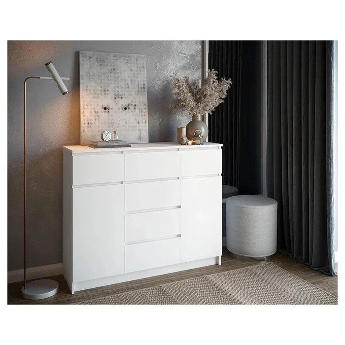 Комод для одежды, Мори 6 ящиков, 2 двери, 1204х404х990, Белый