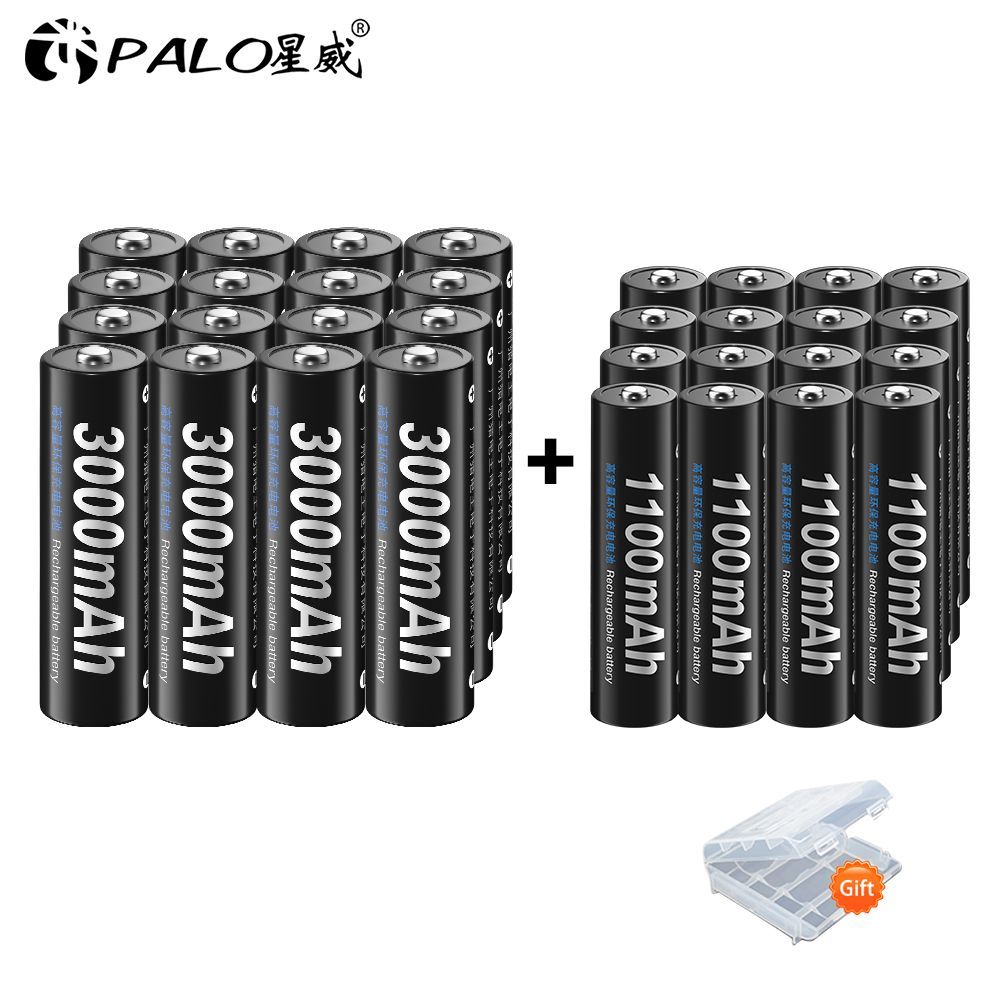 Набор аккумуляторных батареек AA (3000 mAh) 16 шт+ AAA (1100 mAh) 16 шт.