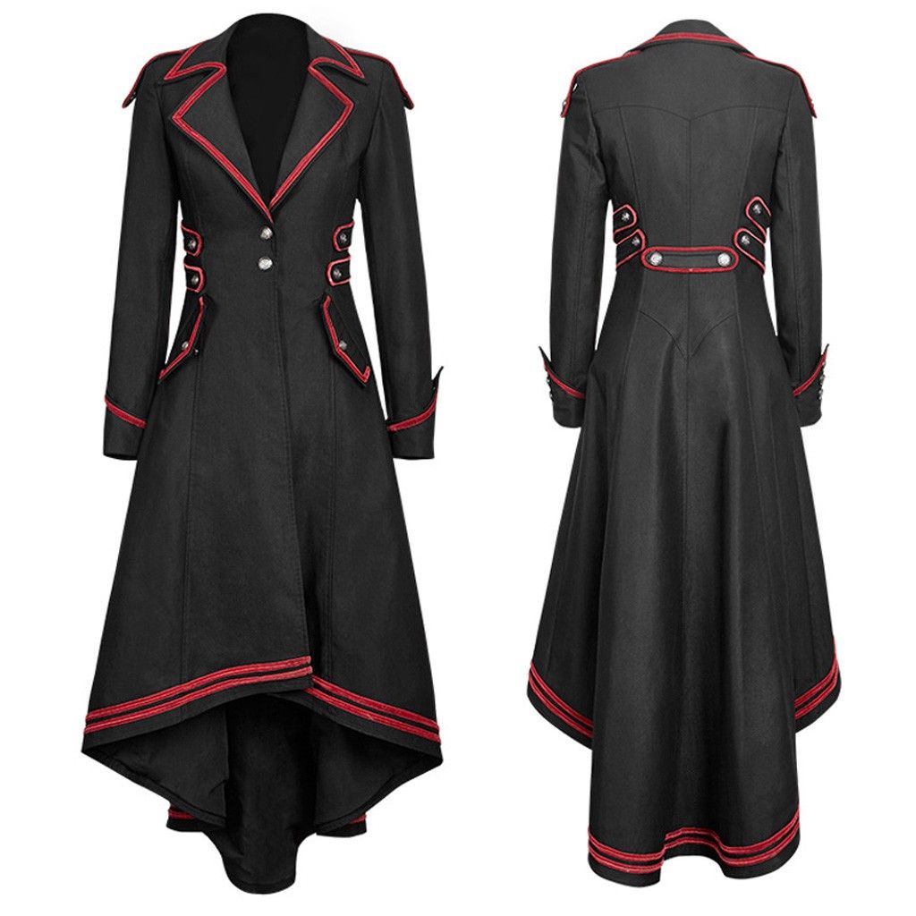 Mens Coat long Jacket Gothic Steampunk с капюшоном