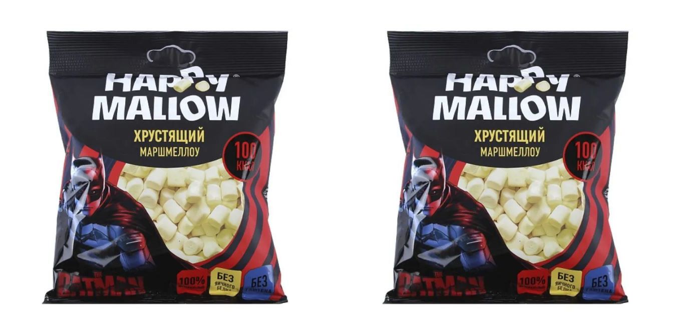 Happy Mallow Воздушный зефир Batman Crispy Marshmallow, 30 г, 2 уп