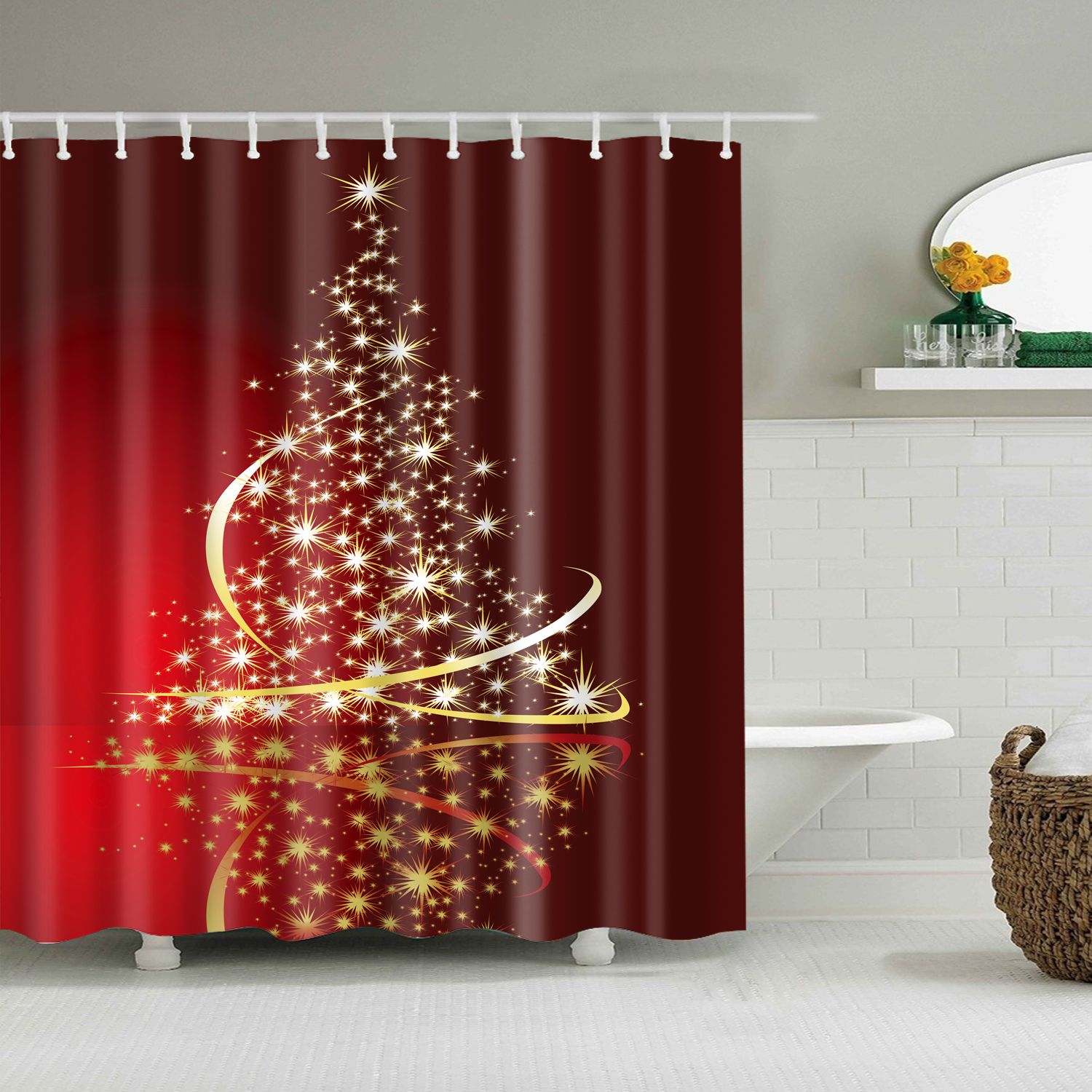 Шторка в ванную Новогодняя. Red Curtains Christmas.