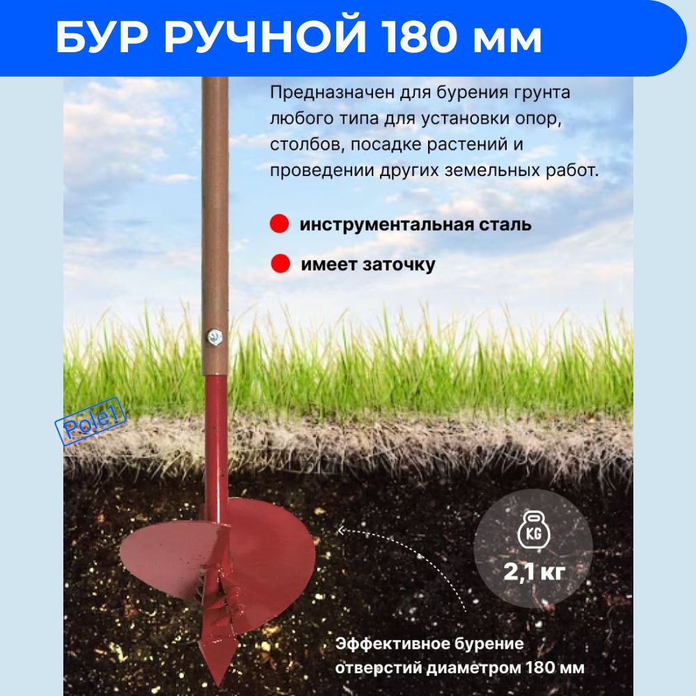 Бур для земли ручной Ø 25 см Verto 15G, см, 3 кг | mechanika