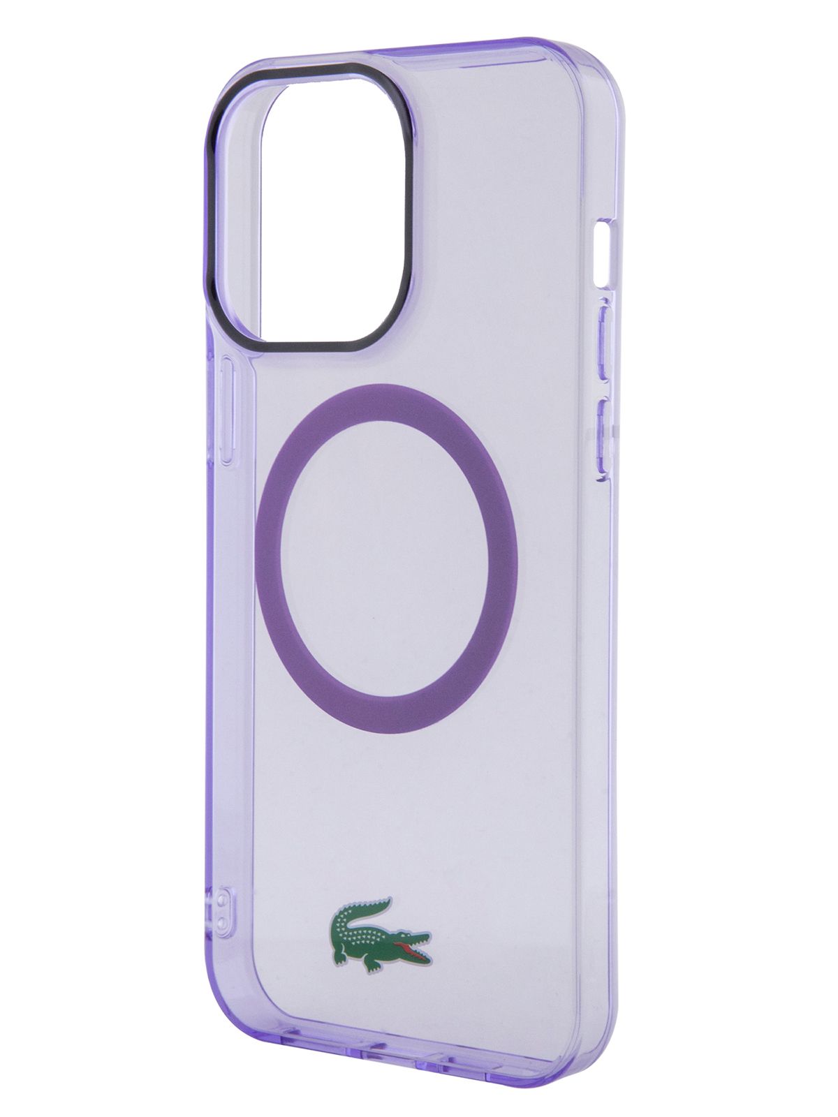 Чехол Lacoste PC/TPU Magsafe на Apple iPhone 15 Pro Max / Айфон 15 Про Макс  пластиковый с силиконовым бампером, с функцией Магсейф Croc logo,  прозрачно-сиреневый - купить с доставкой по выгодным ценам