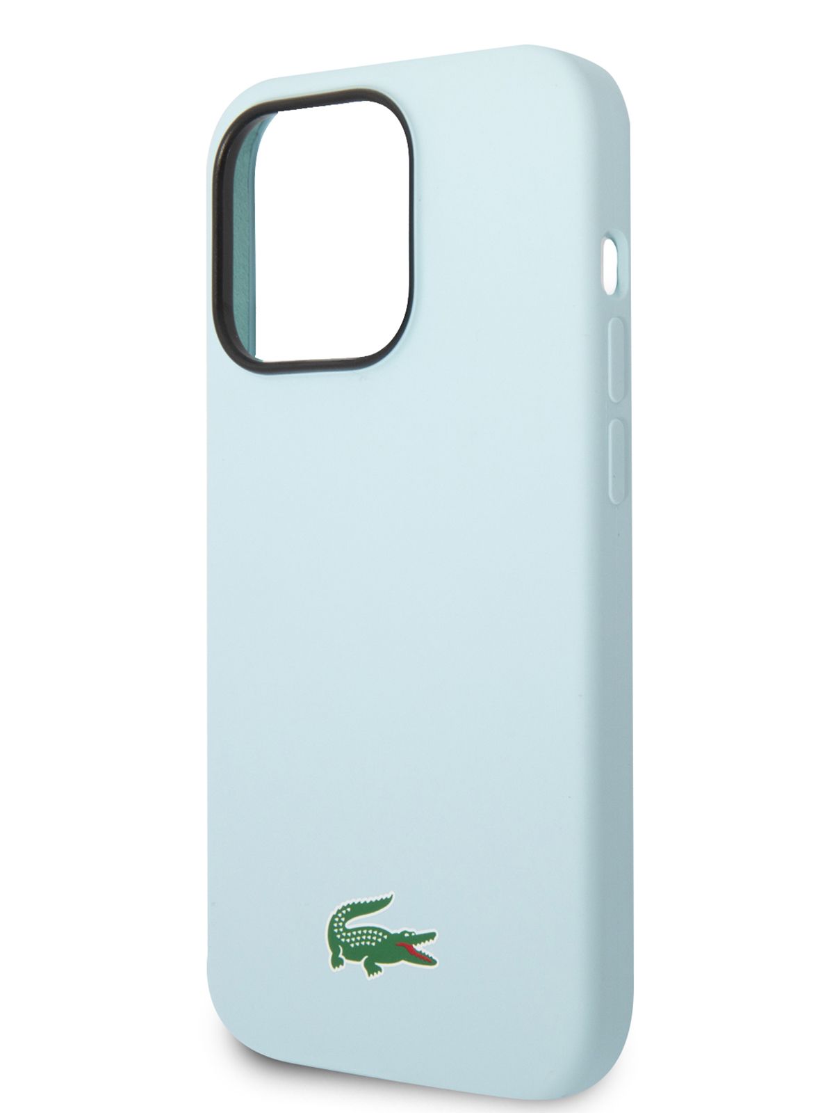 Чехол Lacoste Liquid silicone Magsafe на Apple iPhone 15 Pro / Айфон 15 Про  силиконовый с эффектом софт тач, с защитой камеры, с функцией Магсейф Croc  logo, голубой - купить с доставкой