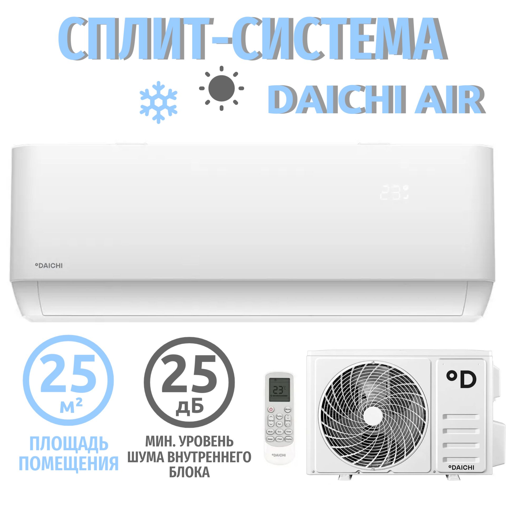 Сплит система кондиционер на 25 кв м DAICHI AIR 25AVQ1/AIR25FV1 - купить по  доступным ценам в интернет-магазине OZON (1295812790)