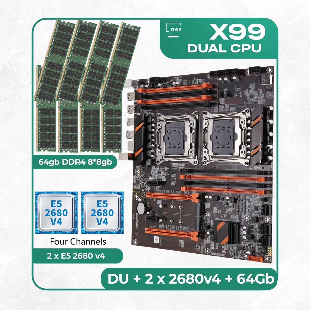 KllisreМатеринскаяплатаКомплектматеринскойплатыX99:ZX-DU99D4+2xXeonE52680v4+DDR464Гб8х8Гб