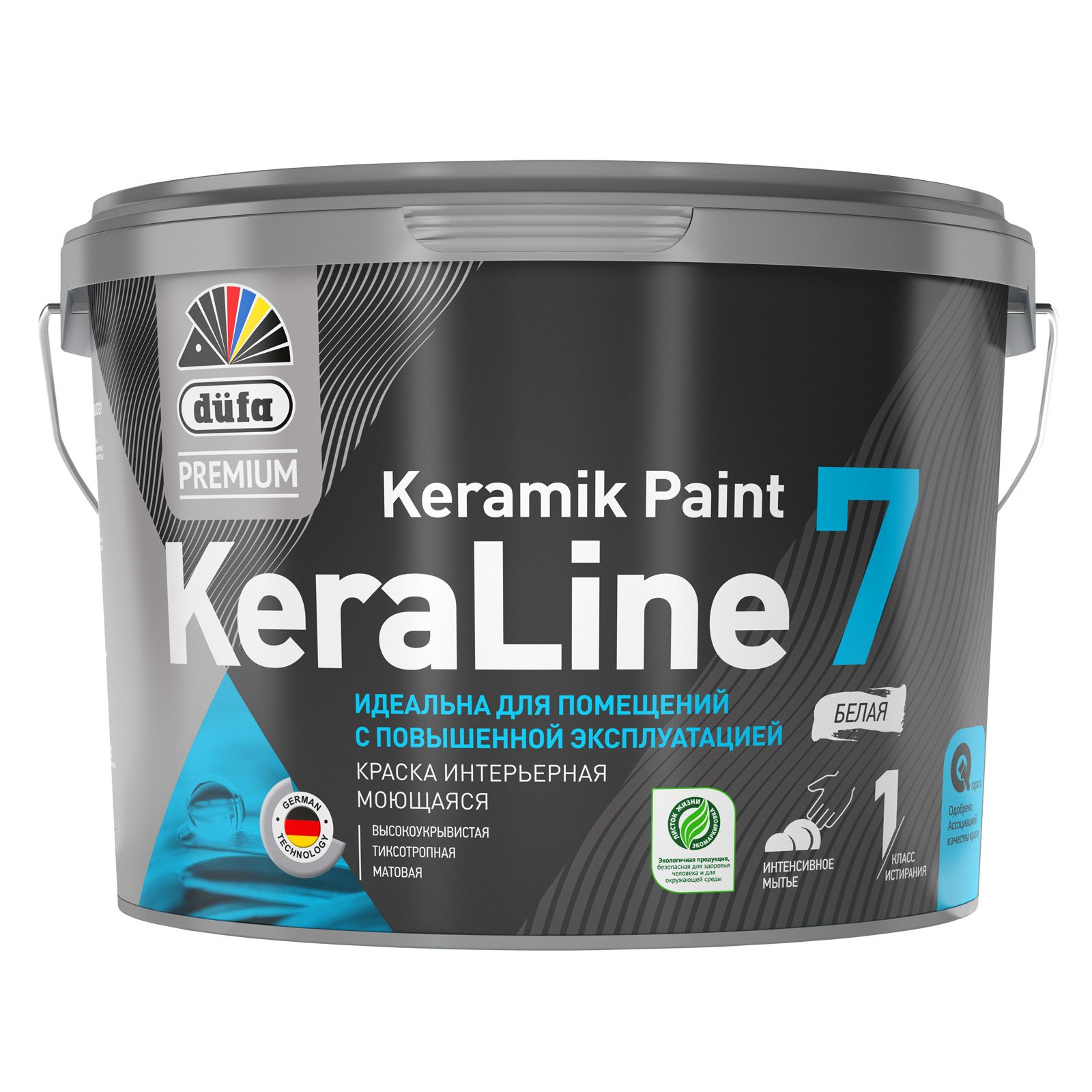 Краска для стен и потолков моющаяся Dufa Premium KeraLine Keramik Paint 7  матовая белая база 1 9 л