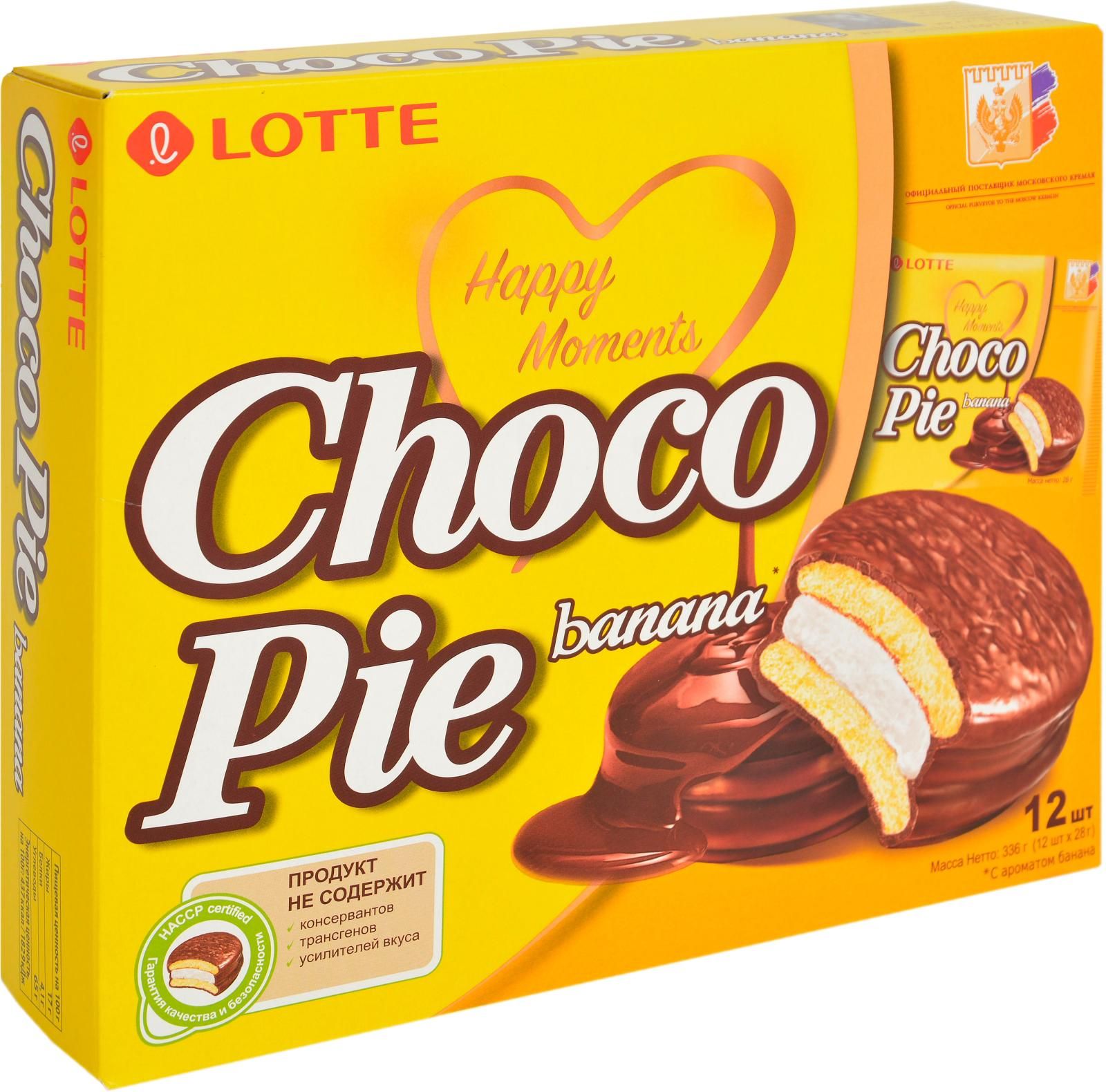 Печенье Lotte Choco <b>Pie</b> <b>Banana</b> в глазури 12шт*28г — вариант популярного бис...