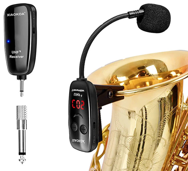Беспроводной микрофон для саксофона, трубы, духовых инструментов, клипса для крепления, адаптер 6,35 #1