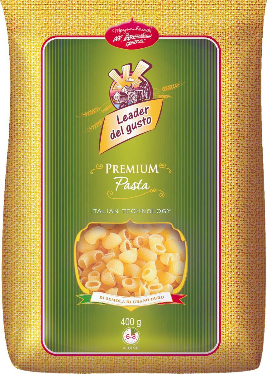 Макароны Leader Del Gusto улитка, из твердых сортов пшеницы, 400 г ...