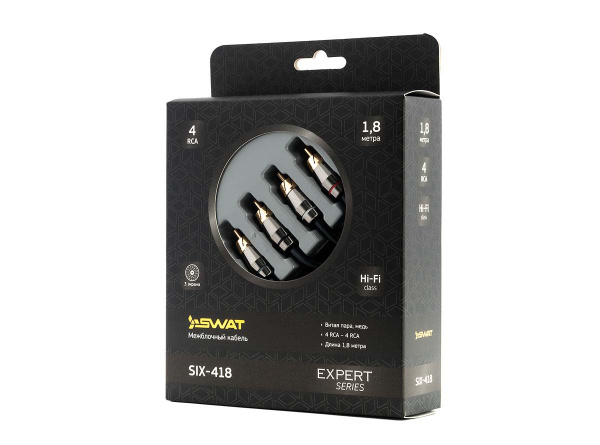 Межблочный кабель SWAT 4RCA-4RCA, 1,8 м, витая пара, 3 экрана, медь ...