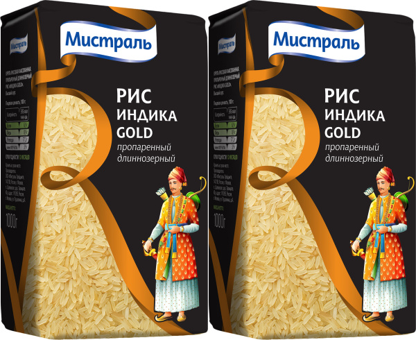 Рис Мистраль Индика Gold длиннозерный 1 кг, комплект: 2 упаковки ...