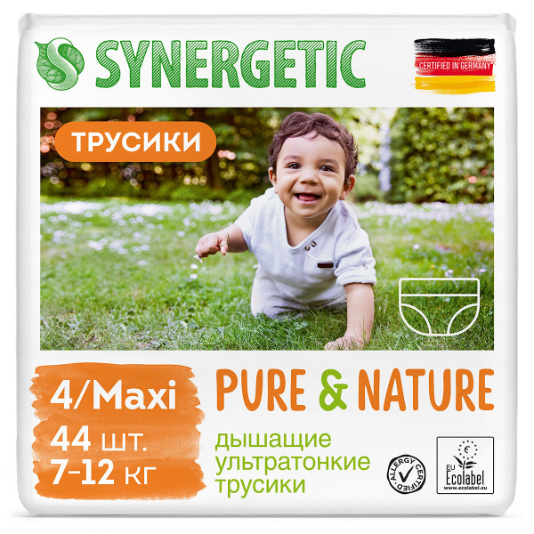 Детские подгузники-трусики SYNERGETIC Pure&Nature размер 4 / MAXI (7-12 ...
