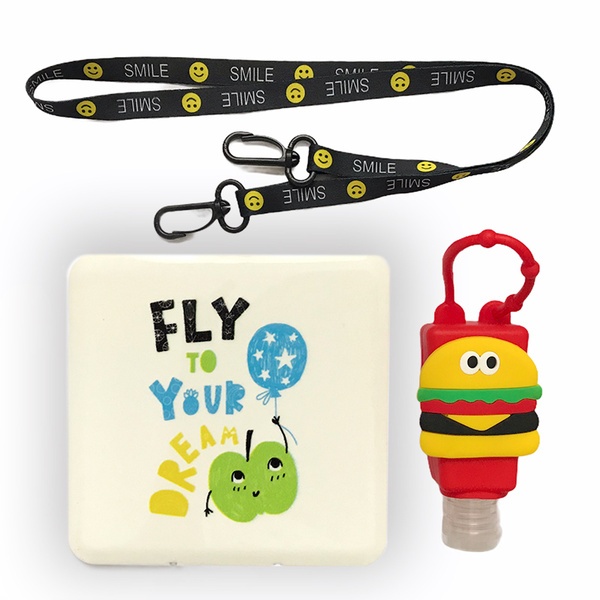 Дорожный комплект - диспенсер для антисептика + белый чехол для маски ...