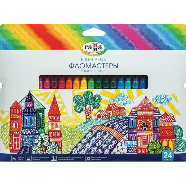 Фломастеры Гамма Классические, 24 цвета, смываемые, картонная упаковка ...