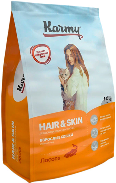 Сухой корм KARMY HAIR & SKIN для взрослых кошек с чувствительной кожей ...