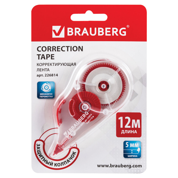 Штрих корректор канцелярский, корректирующая лента Brauberg 5 мм х 12 м ...