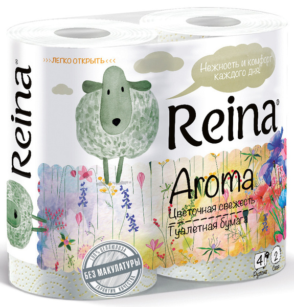 Бумага туалетная "REINA" Aroma Цветочная свежесть двухслойная 4 рулона ...