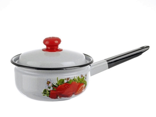Ковш эмалированный 1,5л с крышкой декор белый / ковшик кухонный ...