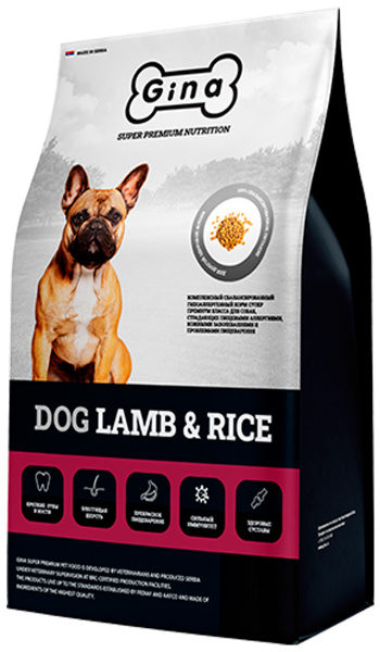 Сухой корм GINA DOG LAMB & RICE для взрослых собак с чувствительным ...
