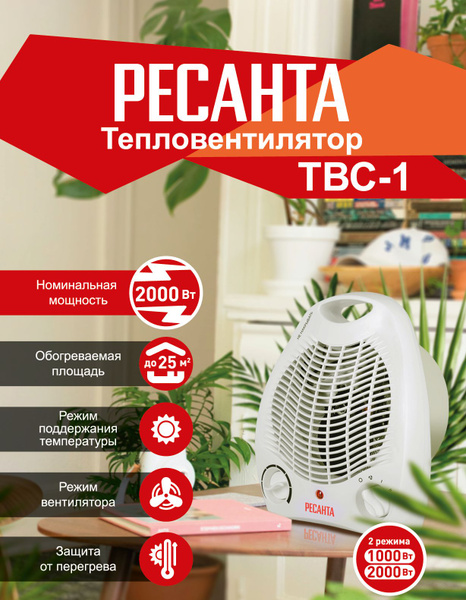 Тепловентилятор ТВС-1 (2 кВт) Ресанта - купить с доставкой по выгодным ...