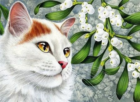 Алмазная мозаика со стразами Белый кот/Выкладка полная/Размер холста ...