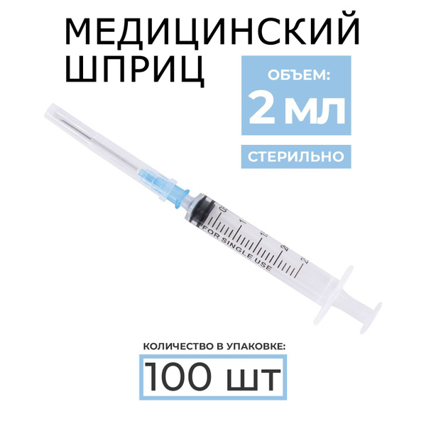 Шприц 3-х компонетный с иглой 23G 2,0 мл, 100 шт - купить с доставкой ...
