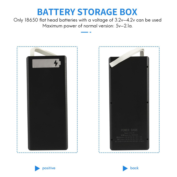 16X18650 Scatola Di Stoccaggio Delle Batterie PD QC3.0 Quick Charge DIY Power Bank Box Case 18650 Battery Holder Box Nero~p220489685