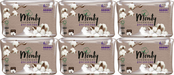 Прокладки женские гигиенические Monty Ultra Soft Overnight, комплект: 6 ...