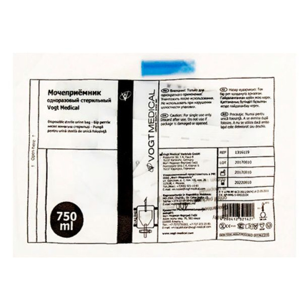 Мочеприемник Vogt Medical, 750 мл, Т-слив, с креплением к ноге - купить ...