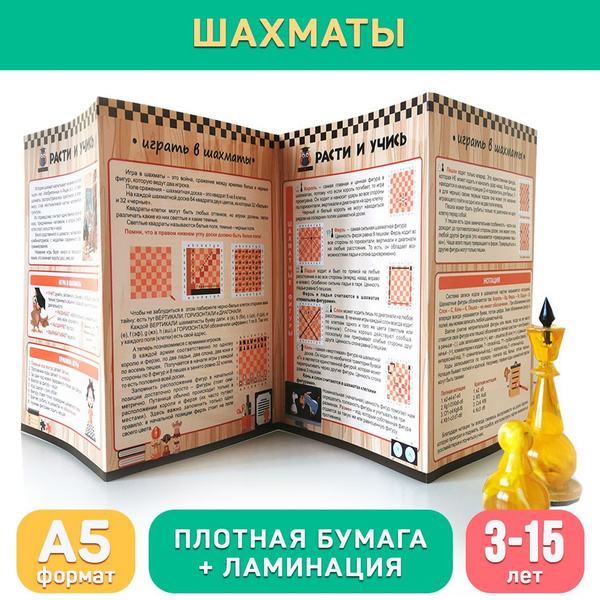 Обучающий буклет шахматы для детей (3-15 лет), формат А5 с ламинацией ...