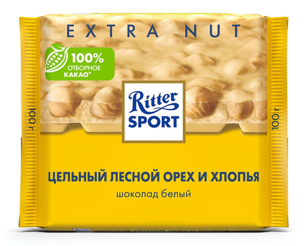 Шоколад белый Ritter Sport Цельный лесной орех и хлопья, 100 г 1шт ...