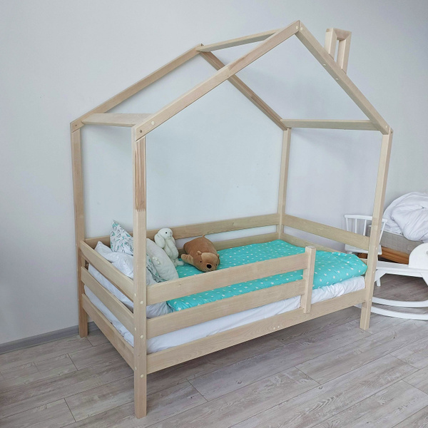 Детская кровать домик Futuras 160x80 см, из массива березы, с бортиком ...