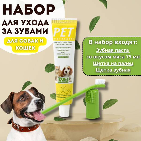 Набор для собак и кошек: зубная паста со вкусом говядины для животных ...