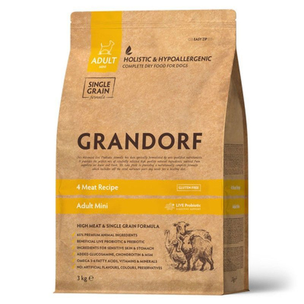 Сухой корм грандорф GRANDORF DOG 4 Meat PROBIOTIC MINI, для собак мини ...