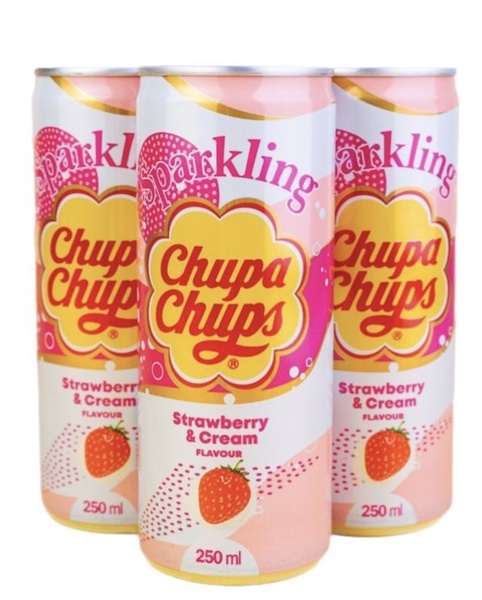 Напиток газированный Chupa Chups Strawberry & Cream (Корея) 250 мл х 3 ...