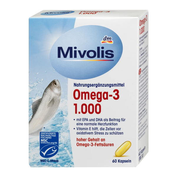 Mivolis Omega-3 1000 60 шт, Омега-3 Миволис Рыбий жир в капсулах 1000 ...